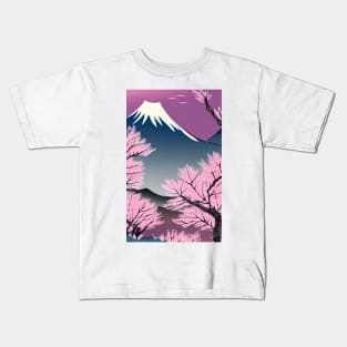 Fujiyama with cherry blossom trees, ukiyo e Kids T-Shirt